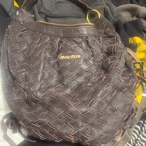 Miu Miu Chocolate Woven Shoulder Bag